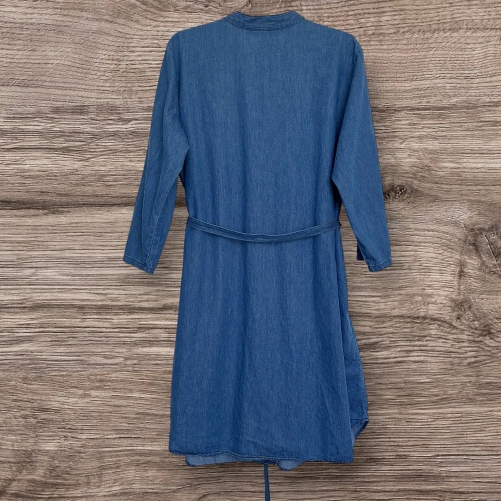 Speed Limit Chambray Dress Womens 1X Plus 3/4 Tan Sleeves Detached Belt Button - Picture 3 of 7